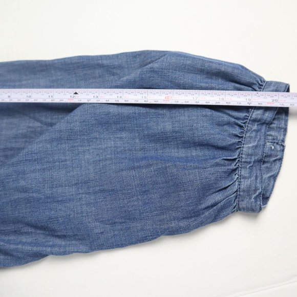 Gap pleated buttoned puff sleeve denim women's shirt Size S - Picture 11 of 11